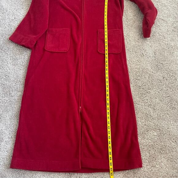 L.L.Bean Red Winter Fleece Robe Two Way Zip Front Size M Reg Pajama Duster Dress - Picture 15 of 16